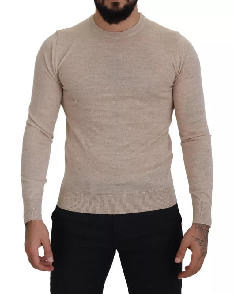 Pull ras du cou en laine vierge beige Dolce &amp; Gabbana