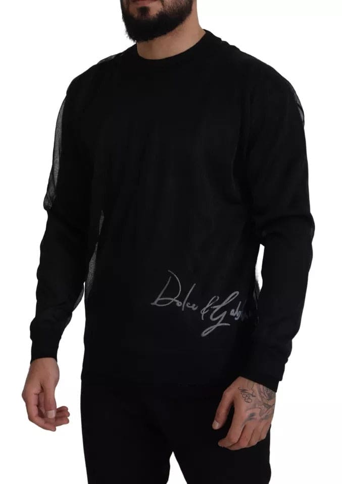 Dolce & Gabbana Black Polyester Logo Men Pullover Sweater