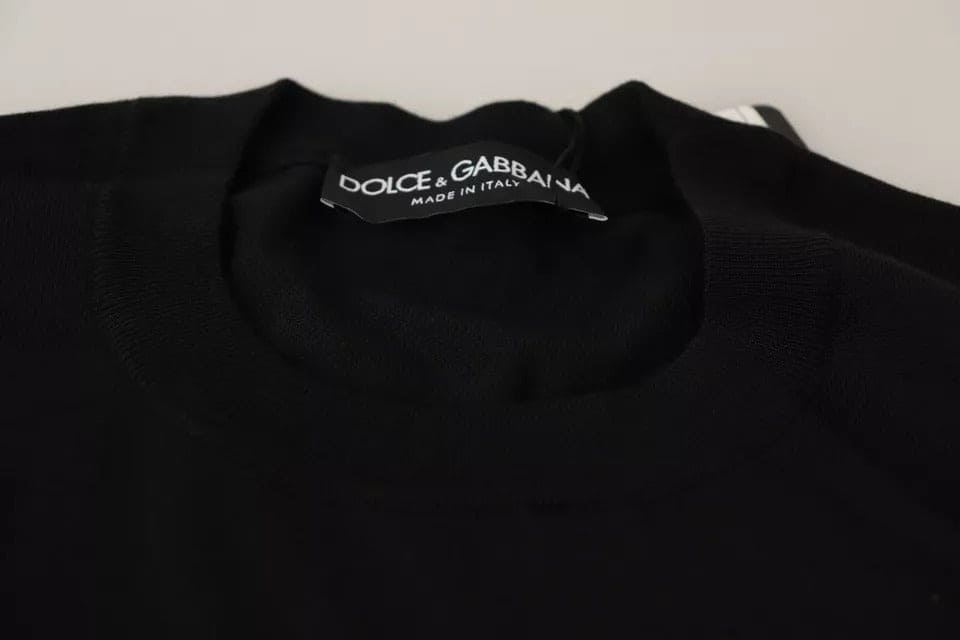 Dolce & Gabbana Black Wool Silk Napoleon Gold Sweater