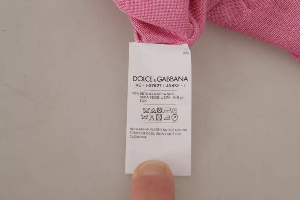 Dolce & Gabbana Pink 100% Silk Button Down Cardigan Sweater