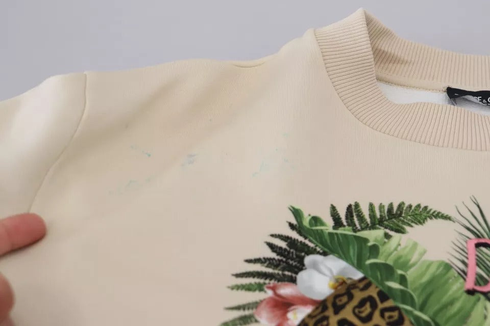 Suéter de algodón con estampado de jungla en beige de Dolce &amp; Gabbana