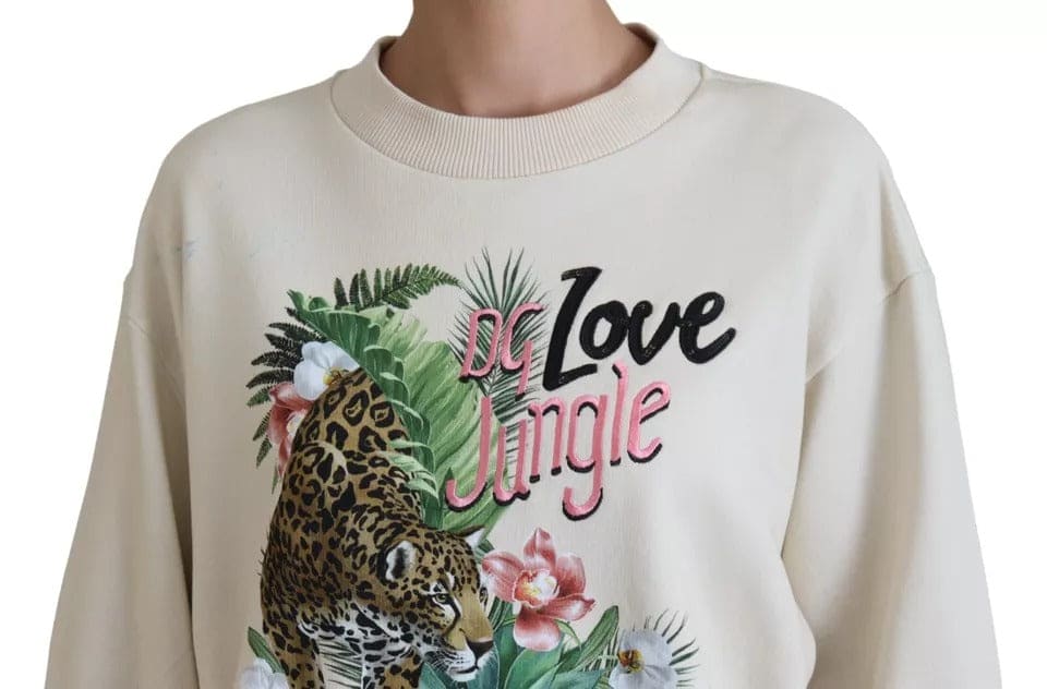 Suéter de algodón con estampado de jungla en beige de Dolce &amp; Gabbana