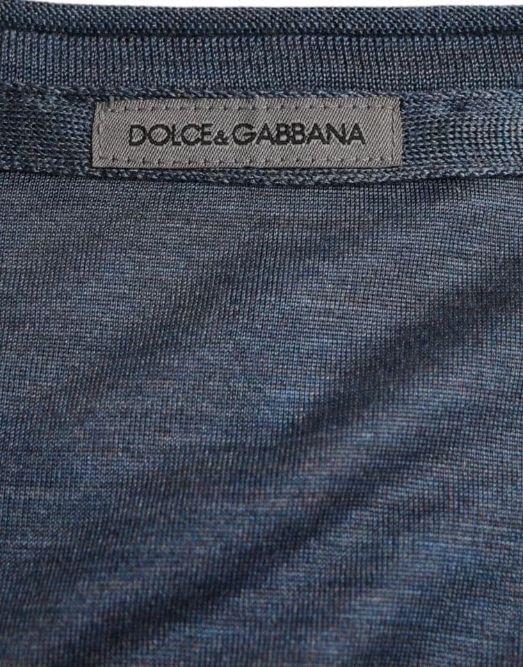 Pull col rond en soie bleu foncé Dolce &amp; Gabbana