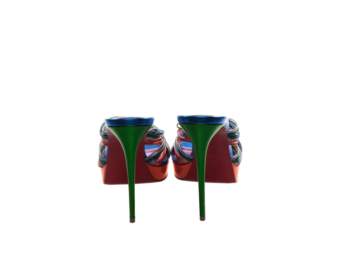 Mules de tacón alto con tiras y nudo de piel multicolor Multitaski Alta 120 de Christian Louboutin