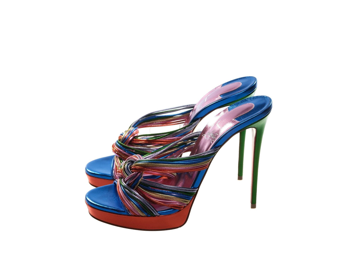 Mules à talons hauts à lanières nouées en cuir multicolore Multitaski Alta 120 de Christian Louboutin