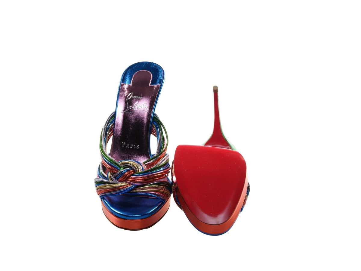 Mules de tacón alto con tiras y nudo de piel multicolor Multitaski Alta 120 de Christian Louboutin