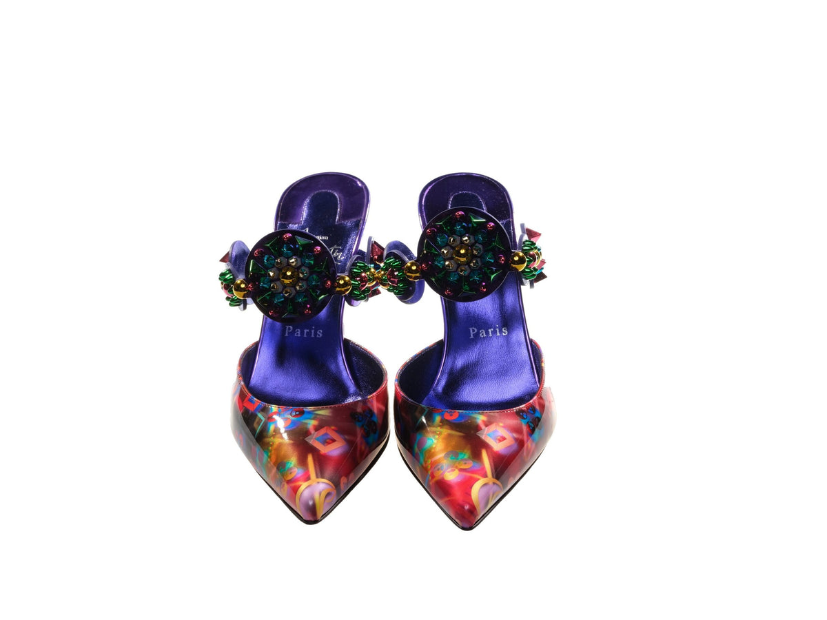 Escarpins mules multicolores à boucle ornée Miss Goldora 85 de Christian Louboutin