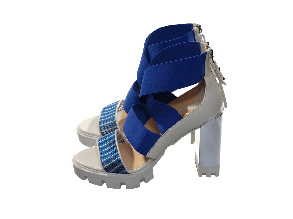 Christian Louboutin Patrouigoma 100 - Tacones de plataforma de goma y elásticos en azul y blanco