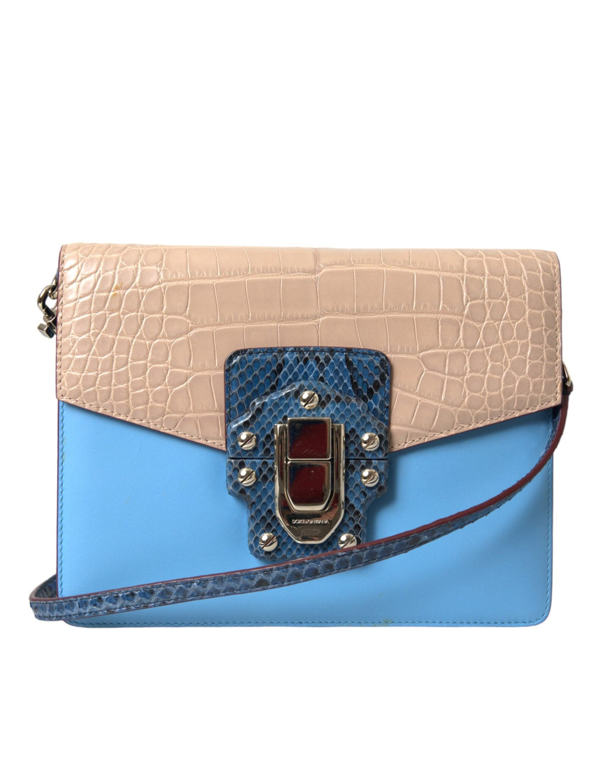 Bolso bandolera LUCIA de piel exótica en azul y beige de Dolce &amp; Gabbana