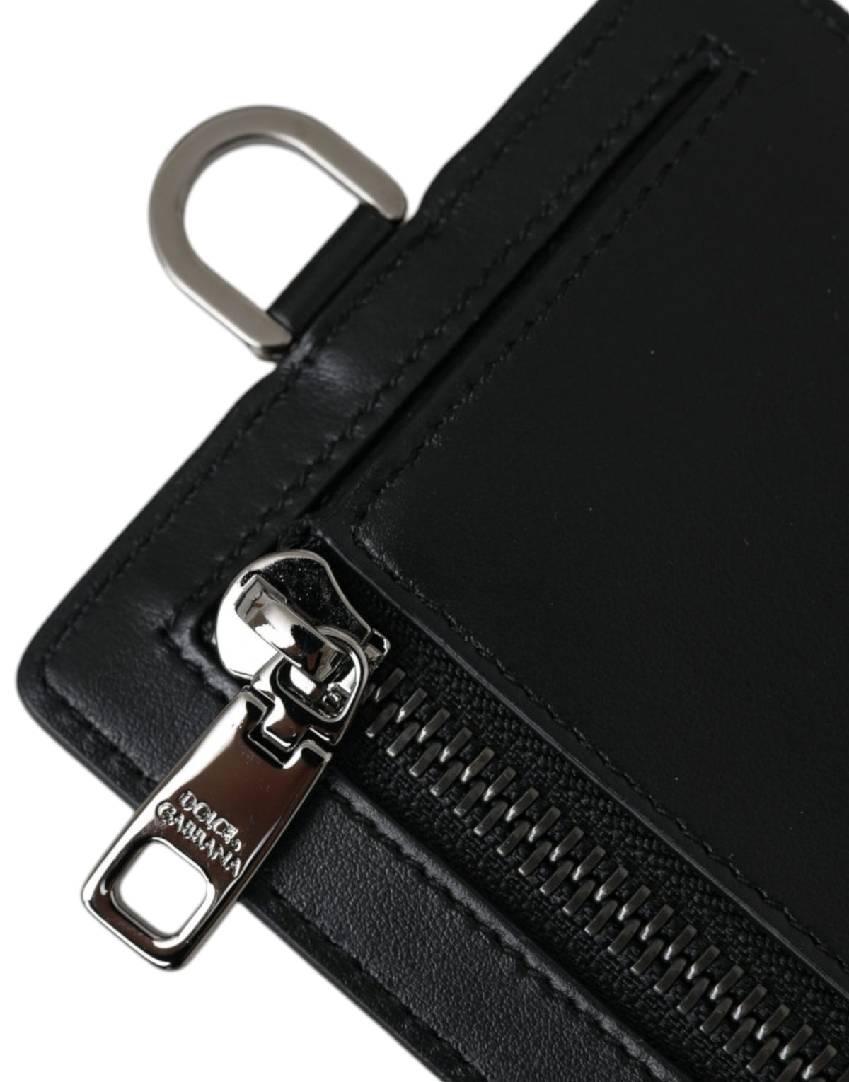 Cartera para hombre con tarjetero y logotipo de Dolce &amp; Gabbana en piel de becerro negra con cordón