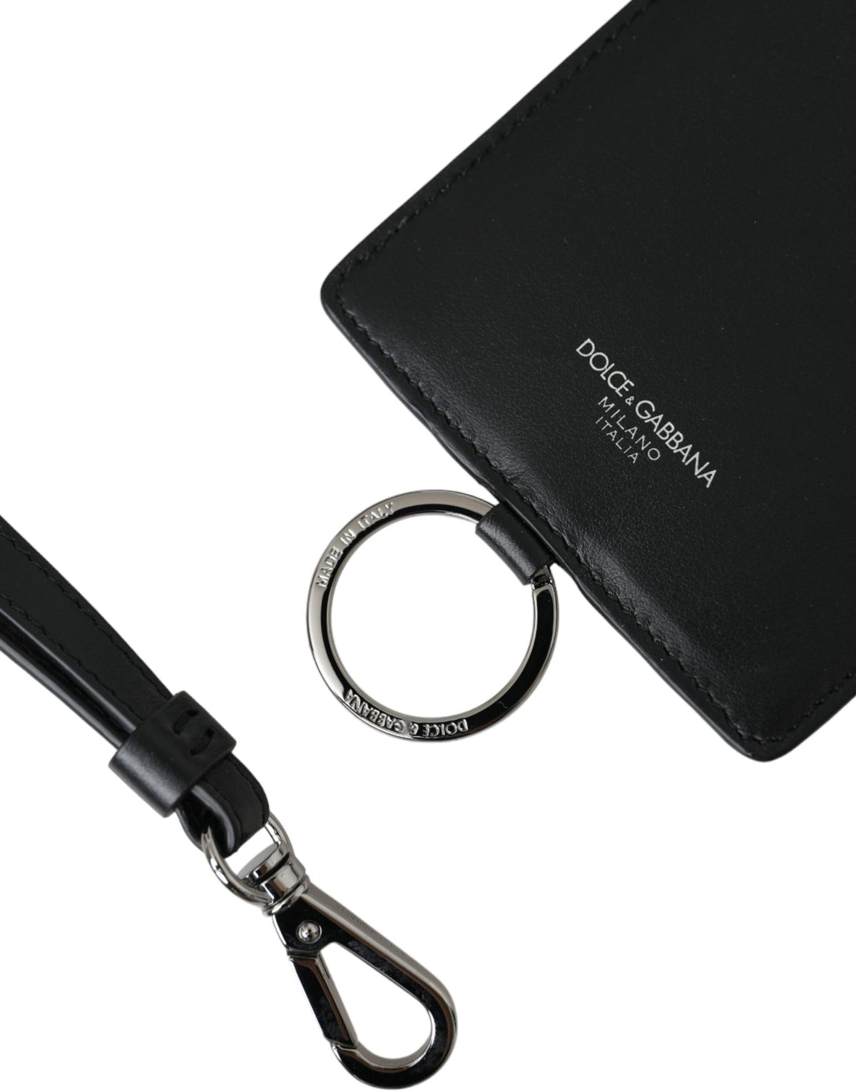 Cartera para hombre con tarjetero y logotipo de Dolce &amp; Gabbana en piel de becerro negra con cordón