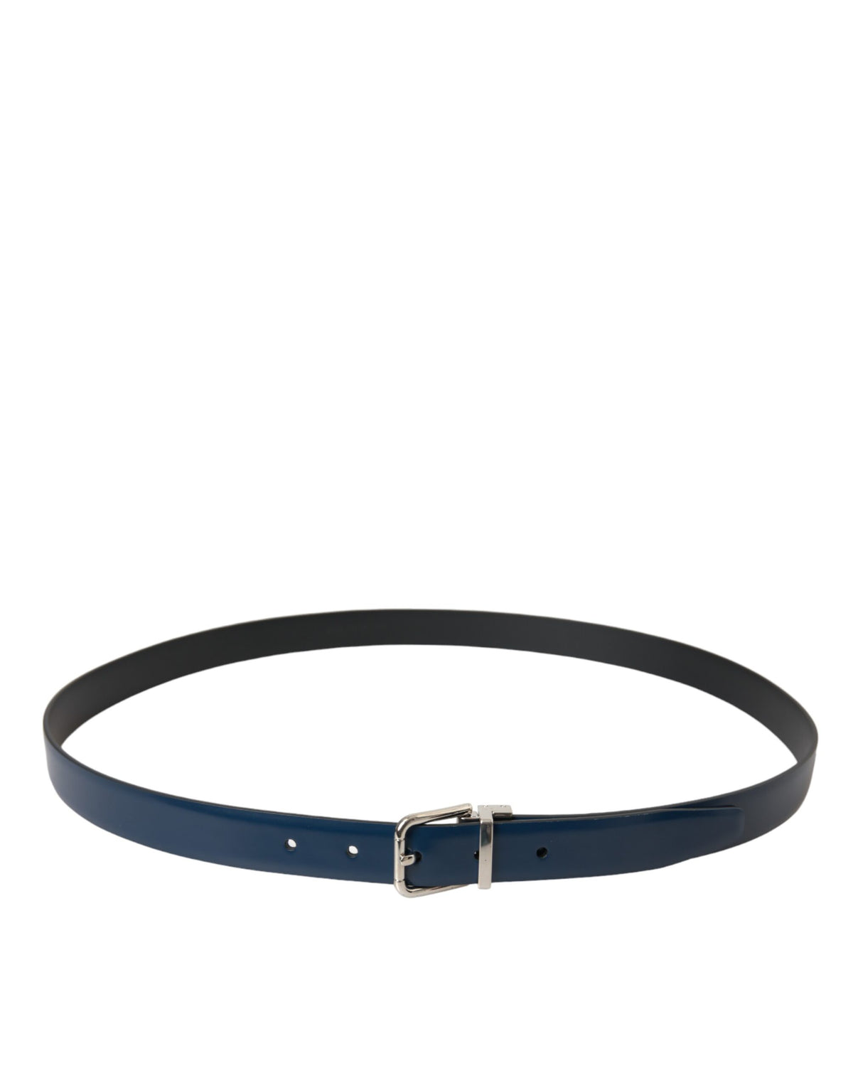 Ceinture Dolce &amp; Gabbana en cuir de veau bleu avec boucle en métal argenté pour homme