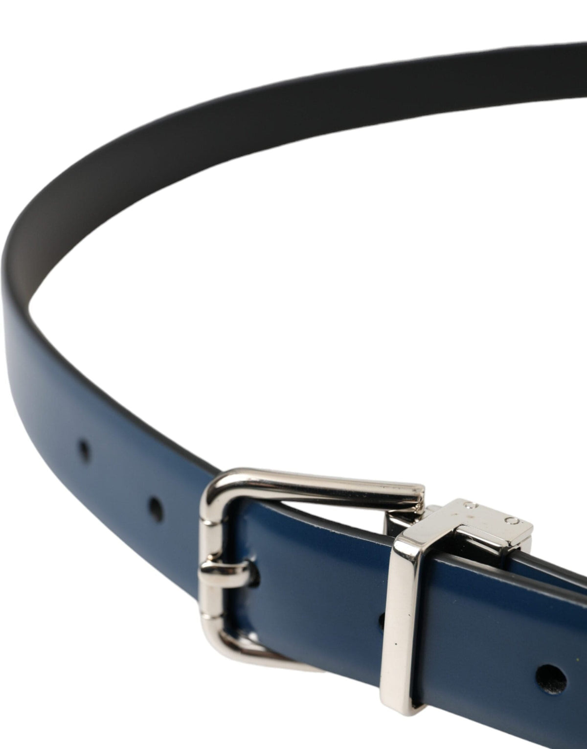 Ceinture Dolce &amp; Gabbana en cuir de veau bleu avec boucle en métal argenté pour homme