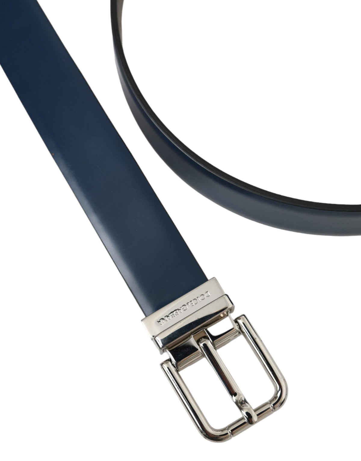 Ceinture Dolce &amp; Gabbana en cuir de veau bleu avec boucle en métal argenté pour homme