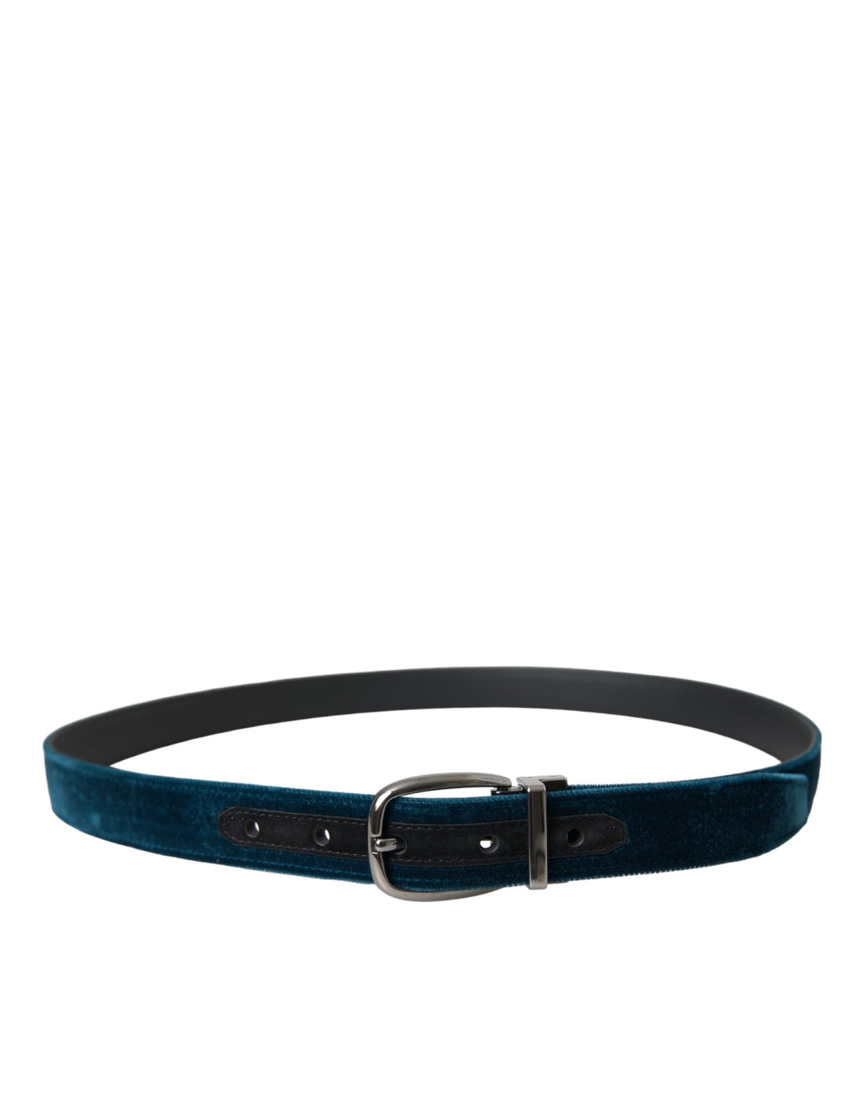 Ceinture Dolce &amp; Gabbana en cuir velours bleu avec boucle en métal argenté