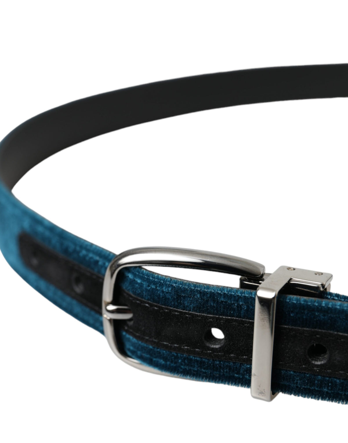 Ceinture Dolce &amp; Gabbana en cuir velours bleu avec boucle en métal argenté