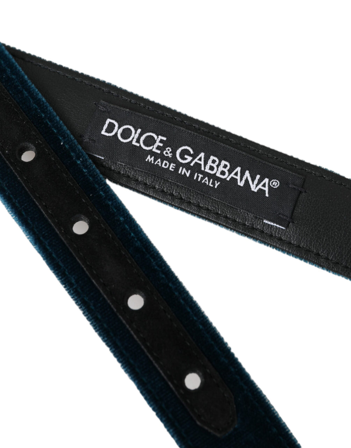 Ceinture Dolce &amp; Gabbana en cuir velours bleu avec boucle en métal argenté