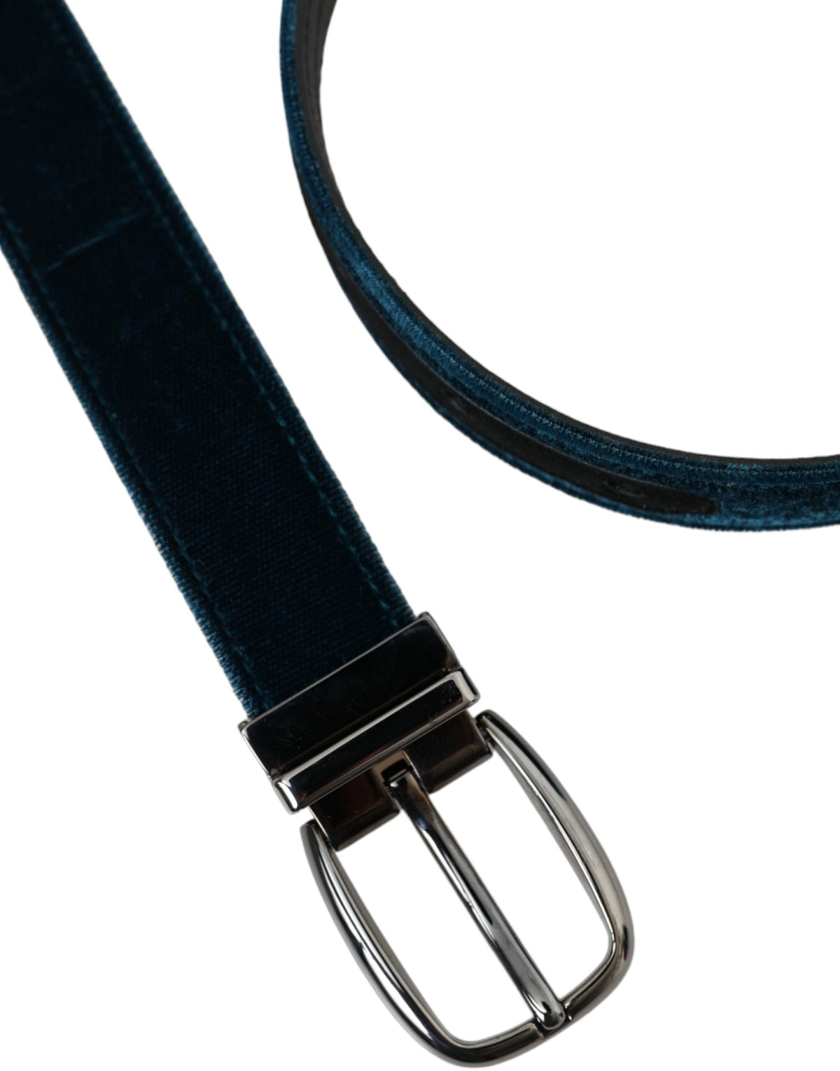 Ceinture Dolce &amp; Gabbana en cuir velours bleu avec boucle en métal argenté