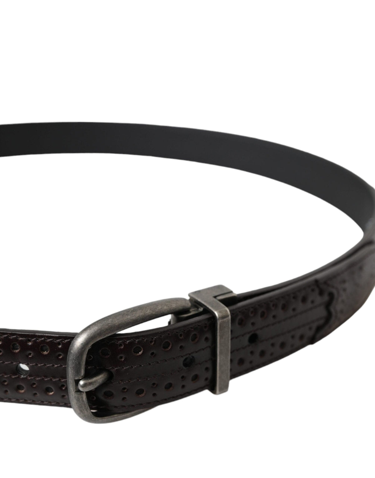 Ceinture en cuir perforé marron foncé avec boucle en métal Dolce &amp; Gabbana pour homme