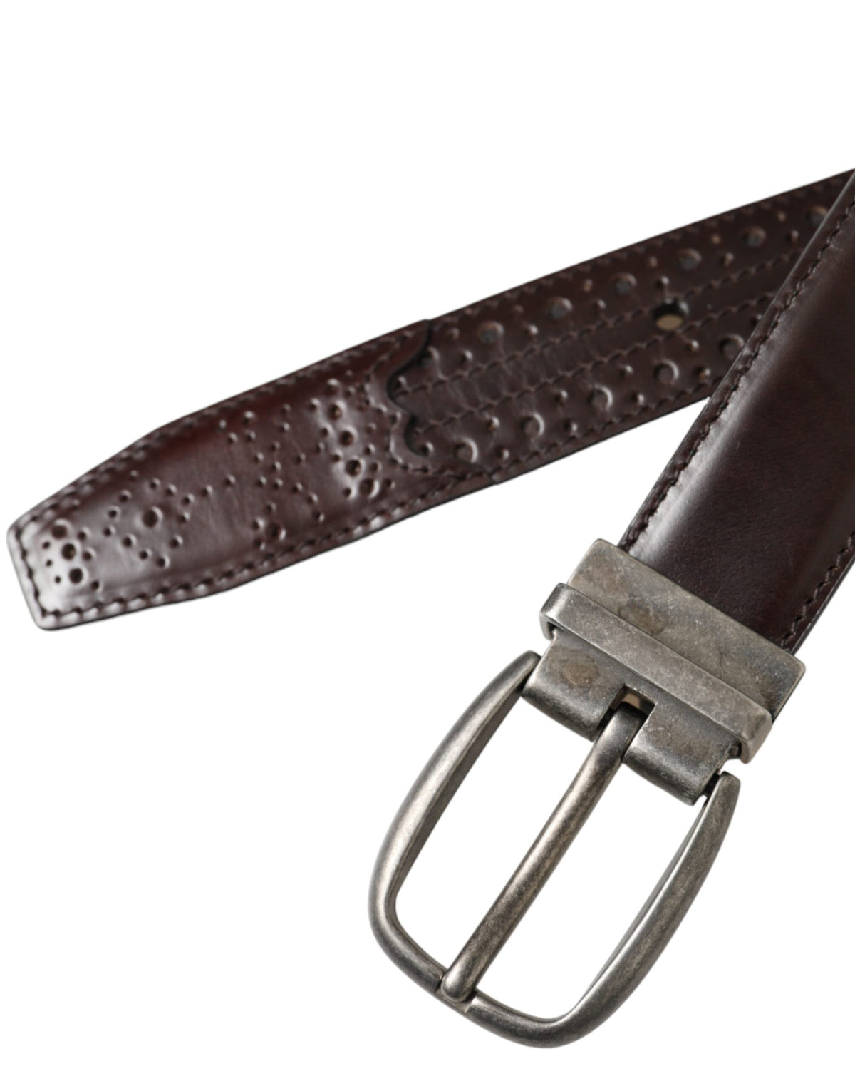 Ceinture en cuir perforé marron foncé avec boucle en métal Dolce &amp; Gabbana pour homme