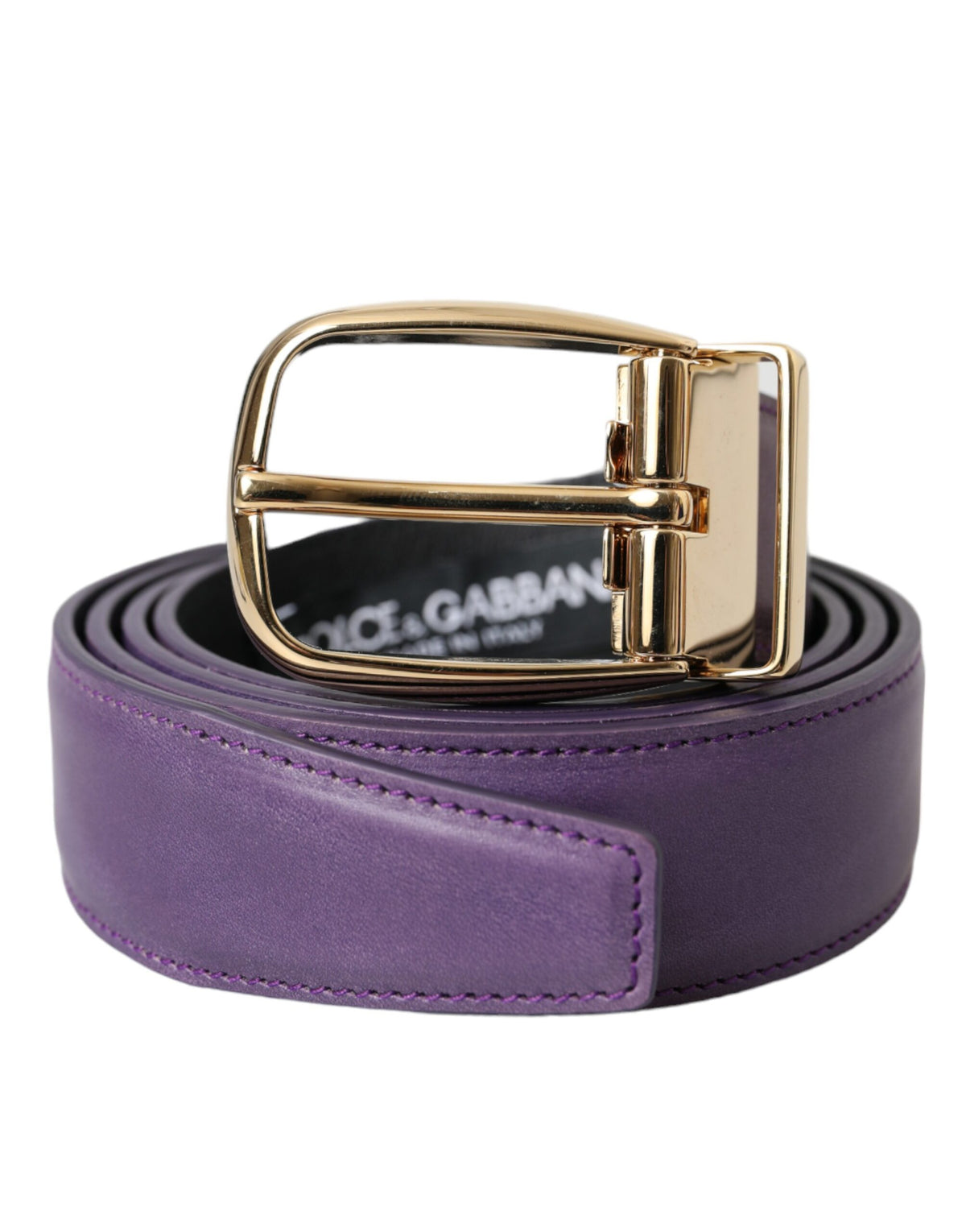 Ceinture Dolce &amp; Gabbana en cuir violet avec boucle en métal doré pour homme