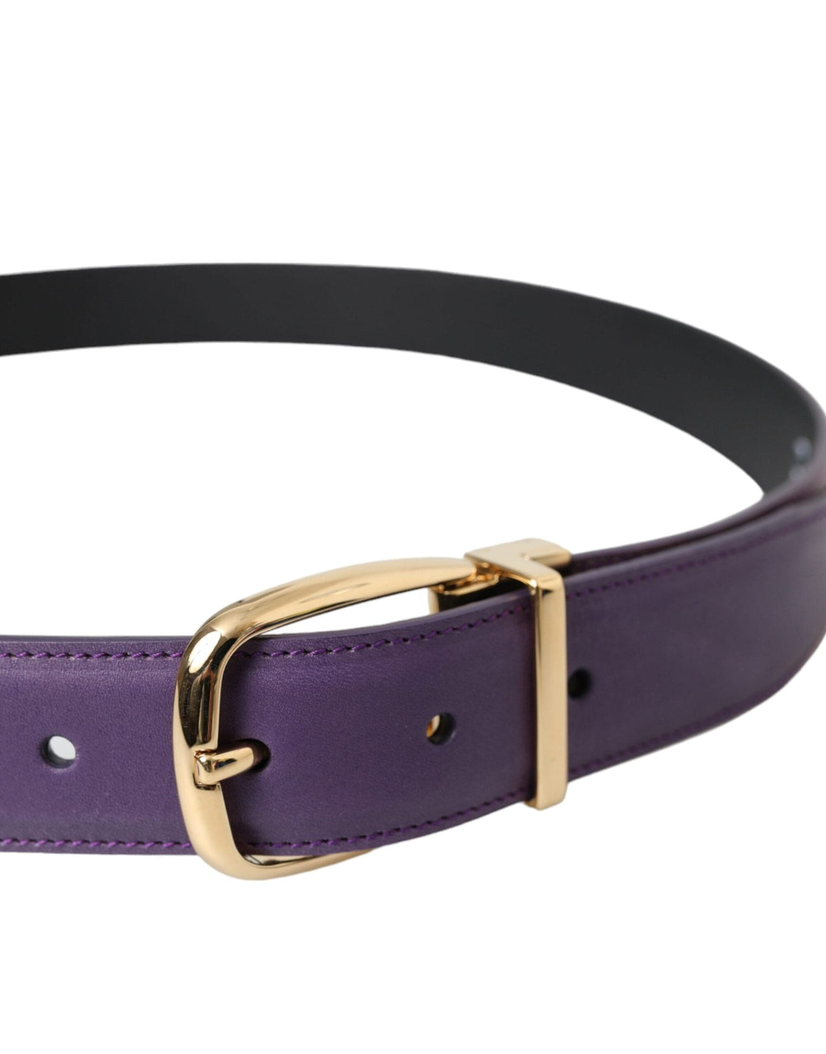 Ceinture Dolce &amp; Gabbana en cuir violet avec boucle en métal doré pour homme