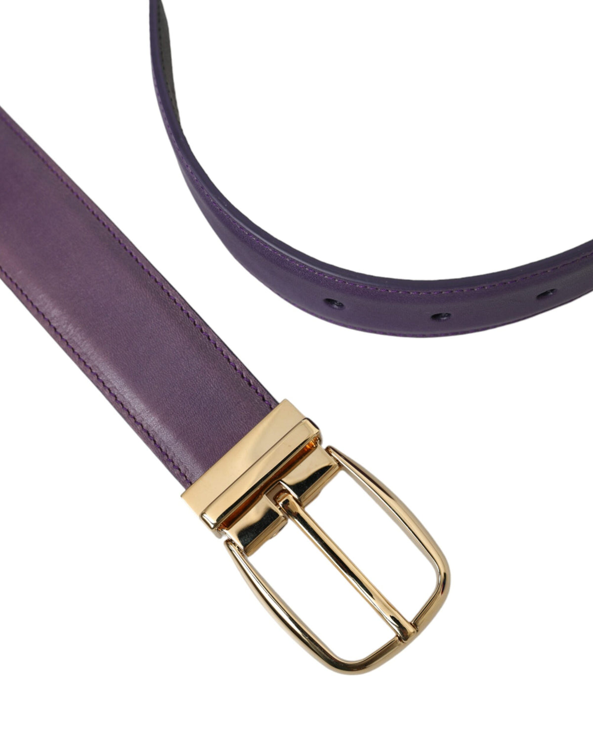 Ceinture Dolce &amp; Gabbana en cuir violet avec boucle en métal doré pour homme