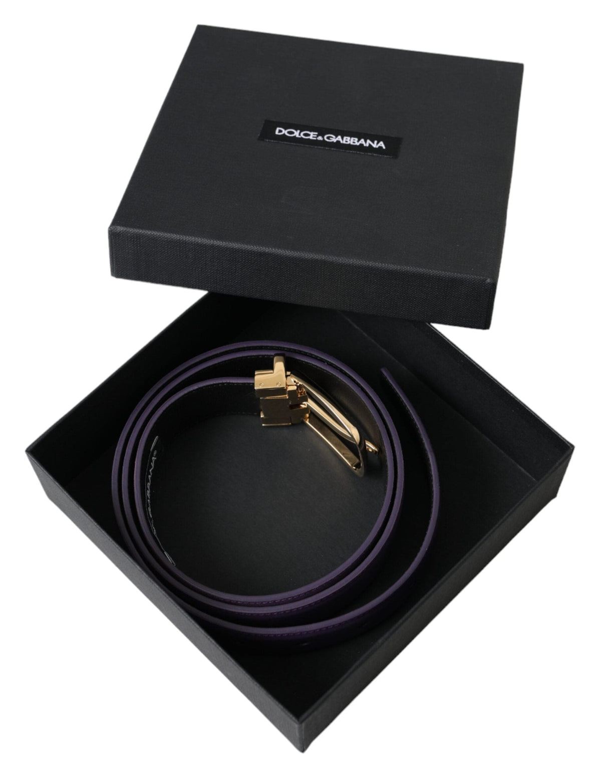 Ceinture Dolce &amp; Gabbana en cuir violet avec boucle en métal doré pour homme