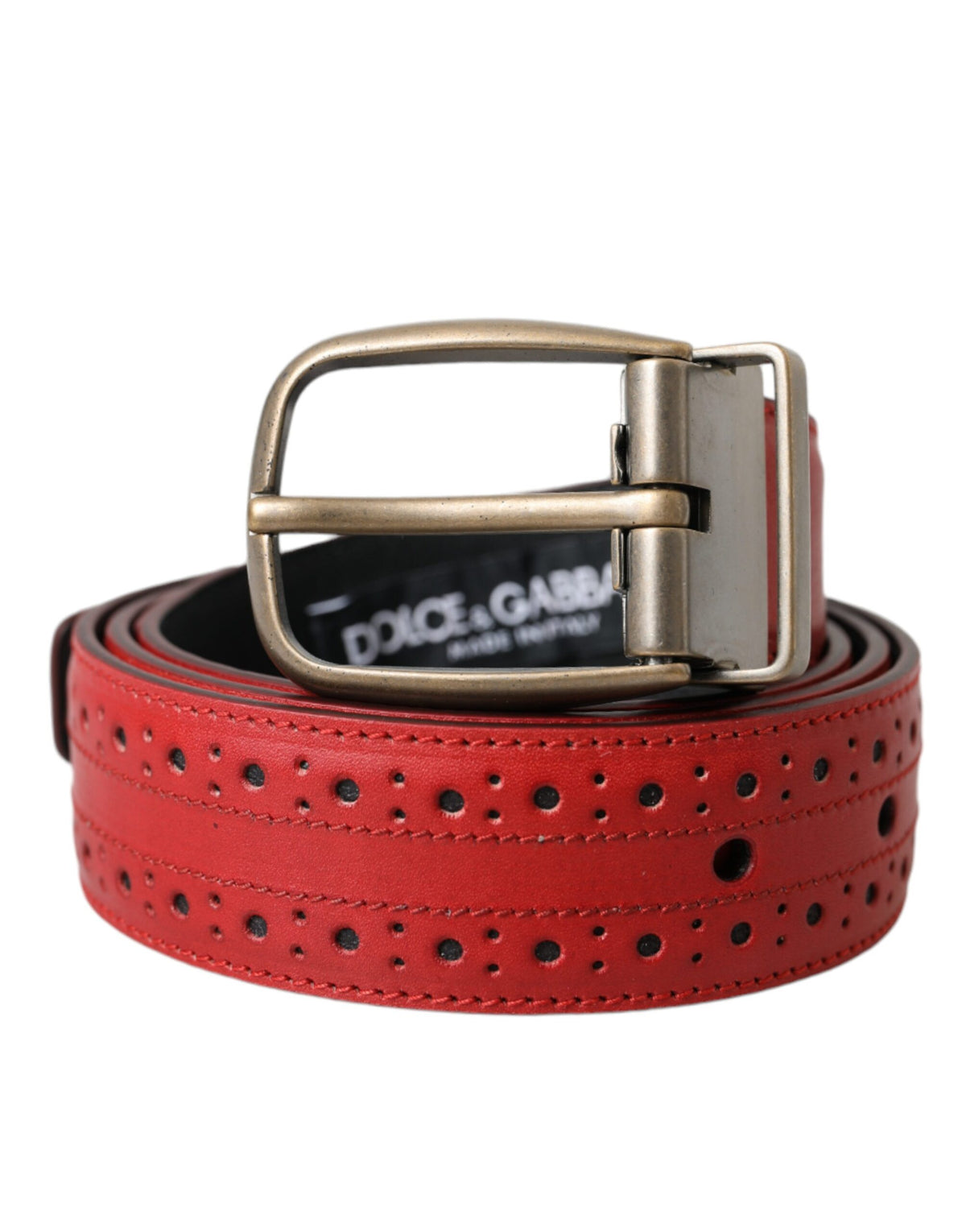 Ceinture en cuir perforé rouge avec boucle en métal Dolce &amp; Gabbana pour homme