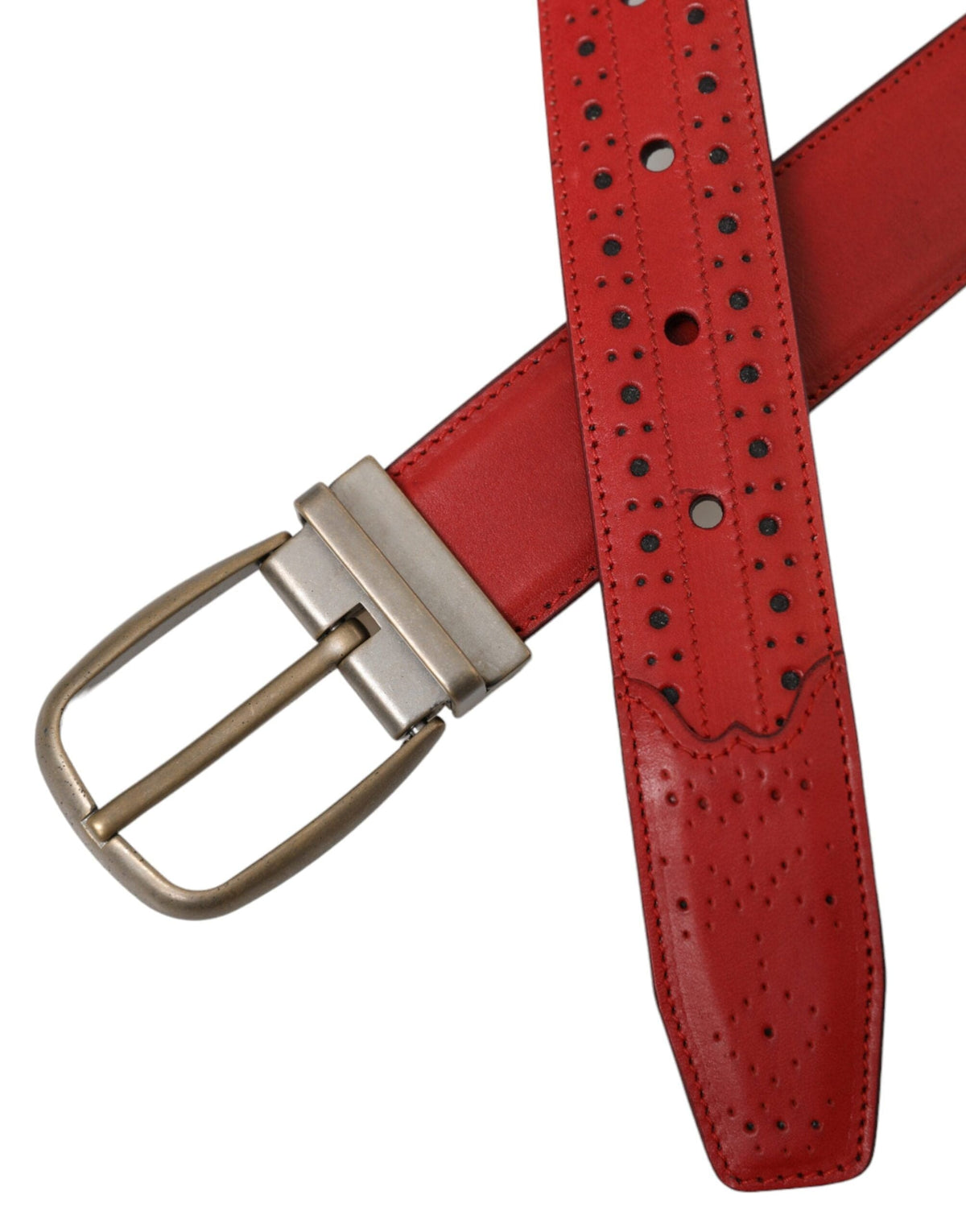 Ceinture en cuir perforé rouge avec boucle en métal Dolce &amp; Gabbana pour homme