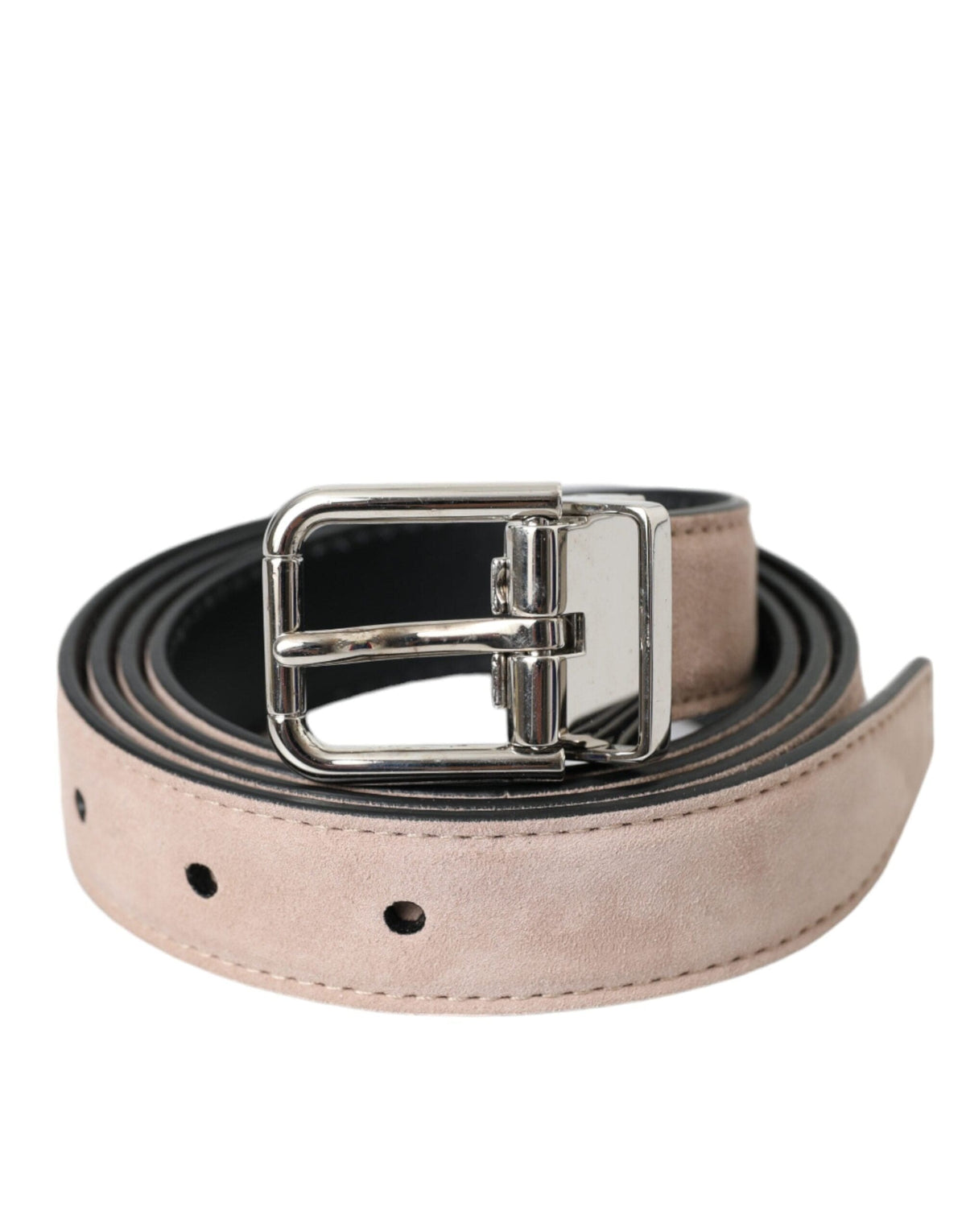 Ceinture Dolce &amp; Gabbana en cuir suédé beige avec boucle argentée pour homme