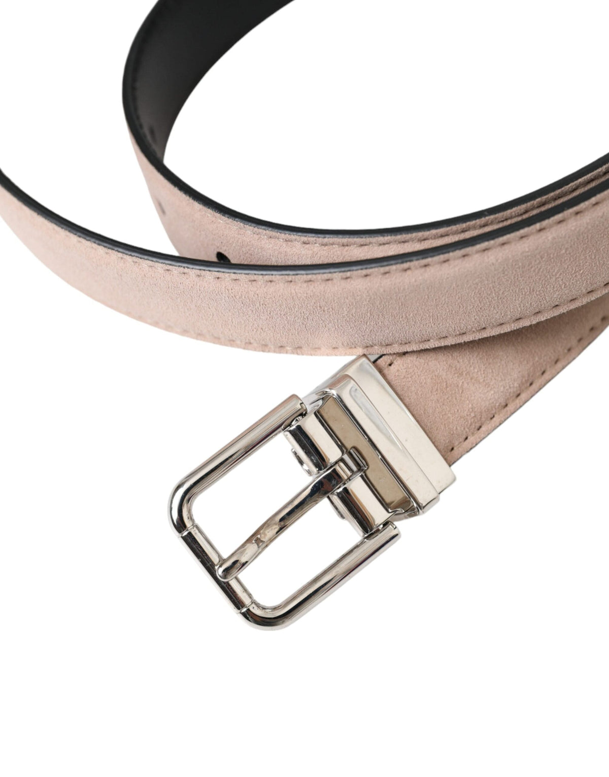 Ceinture Dolce &amp; Gabbana en cuir suédé beige avec boucle argentée pour homme