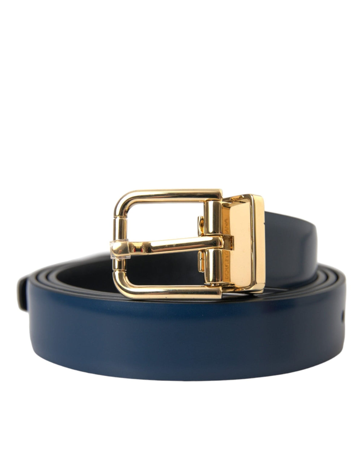 Ceinture Dolce &amp; Gabbana en cuir de veau bleu avec boucle en métal doré pour homme