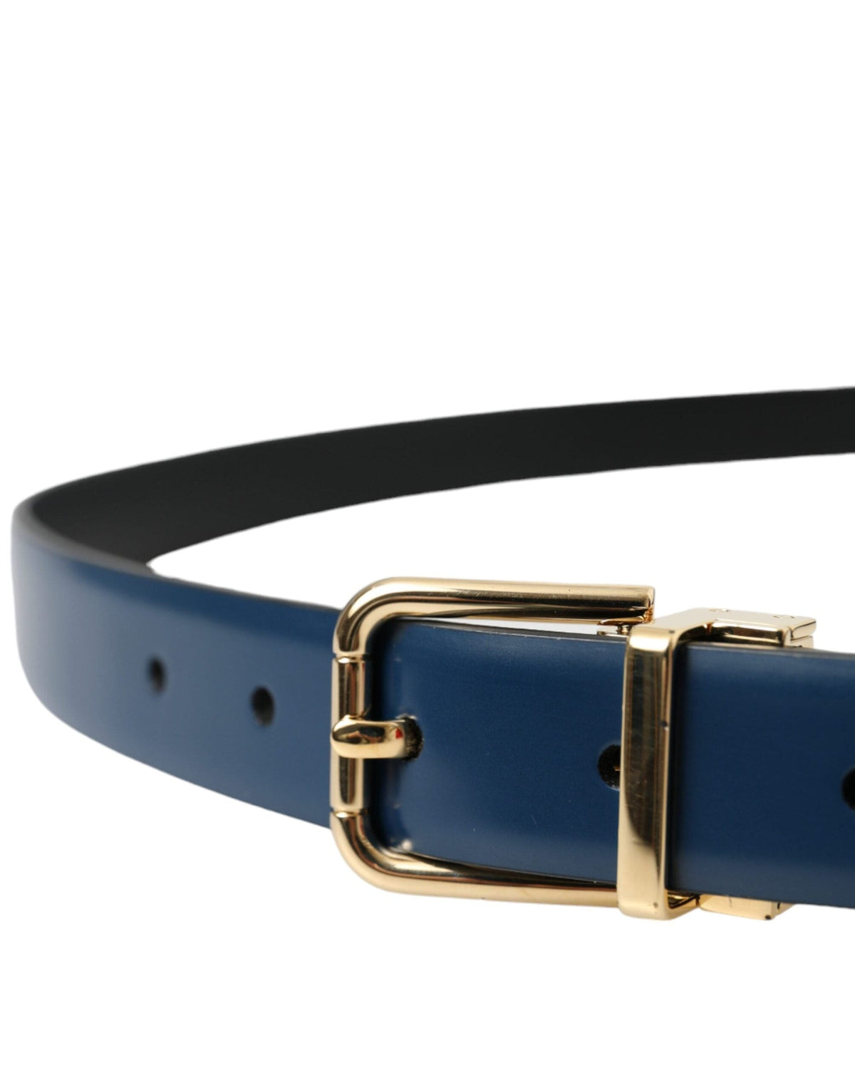 Ceinture Dolce &amp; Gabbana en cuir de veau bleu avec boucle en métal doré pour homme