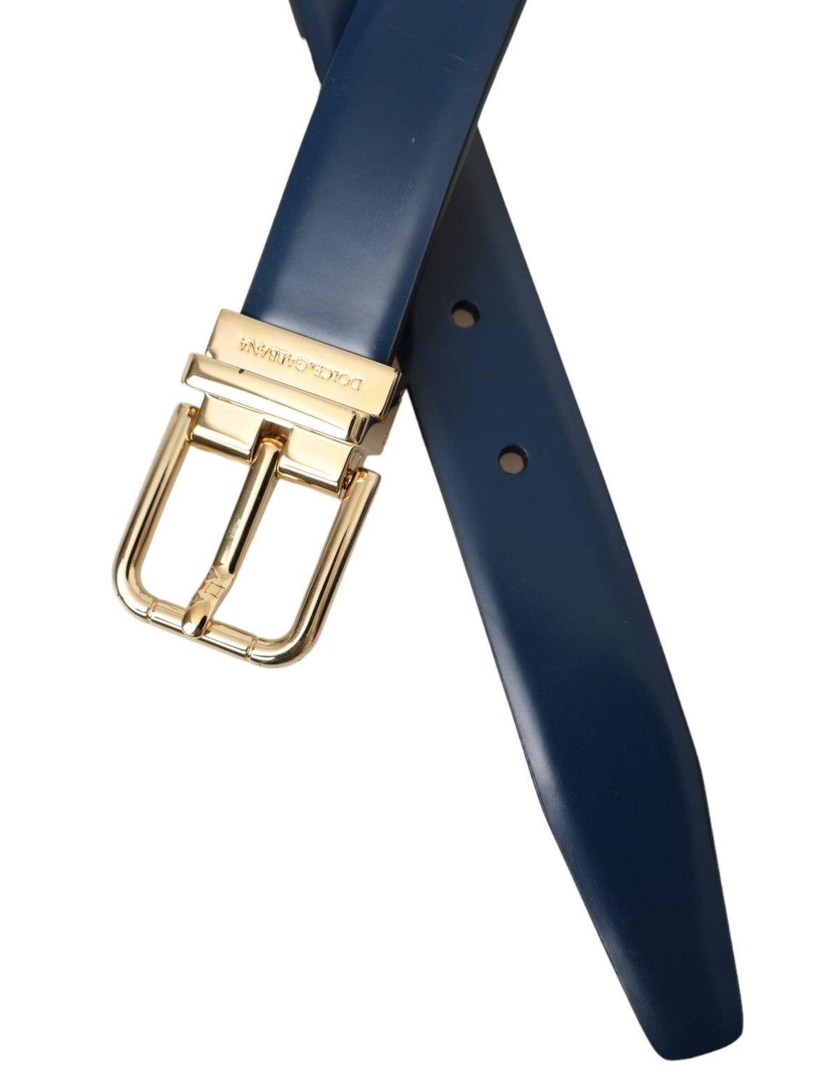 Ceinture Dolce &amp; Gabbana en cuir de veau bleu avec boucle en métal doré pour homme