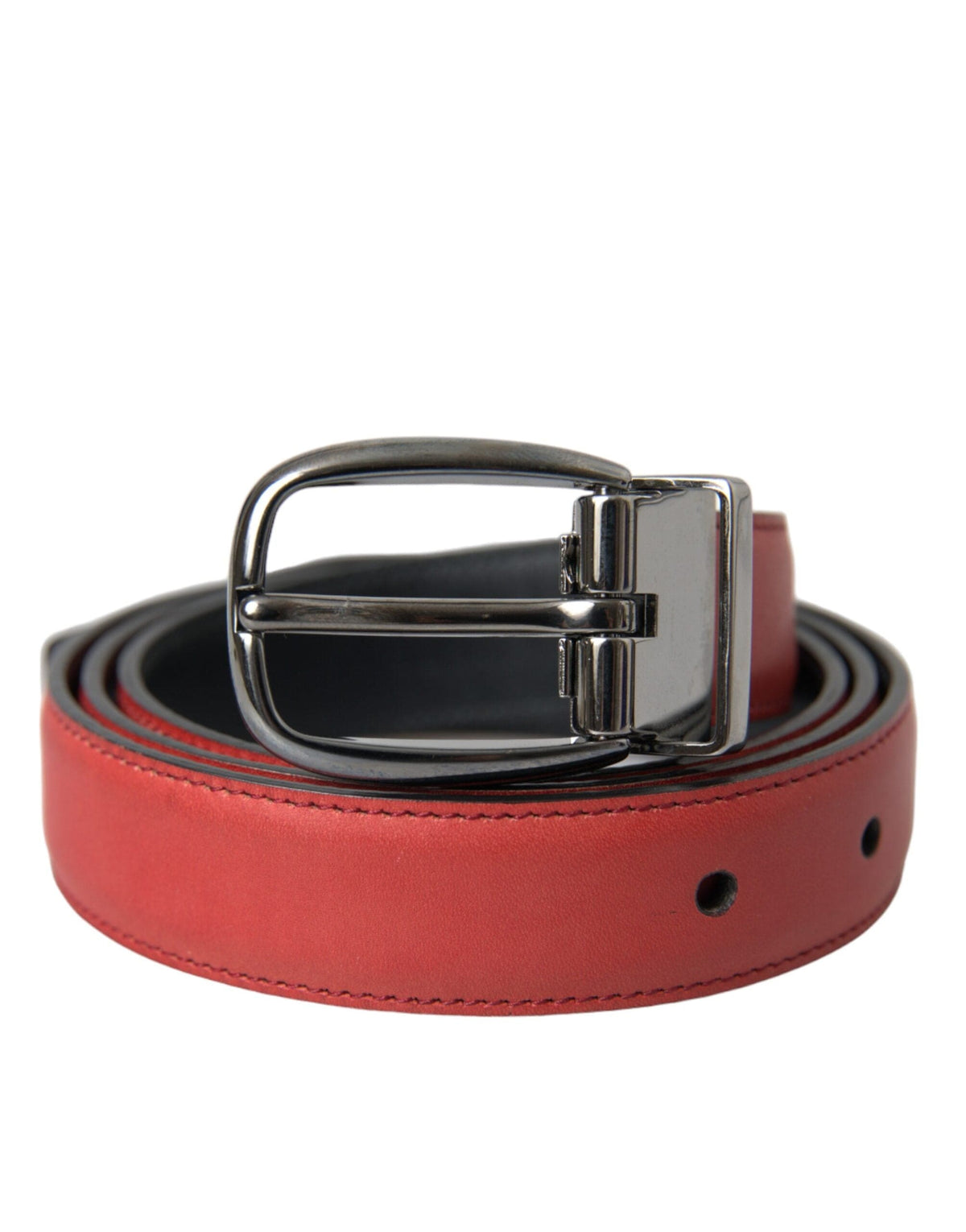 Ceinture Dolce &amp; Gabbana en cuir rouge avec boucle en métal argenté pour homme