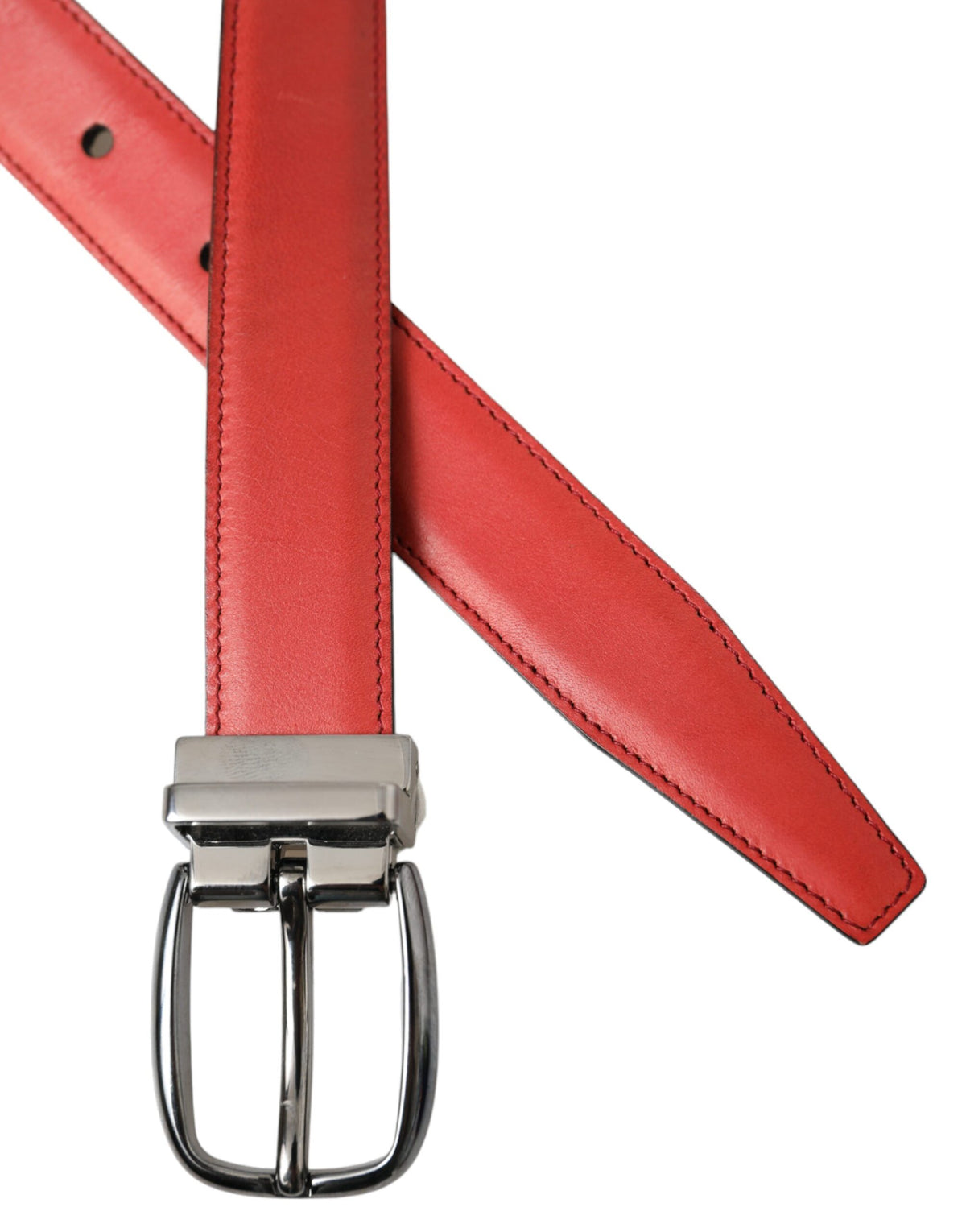 Ceinture Dolce &amp; Gabbana en cuir rouge avec boucle en métal argenté pour homme