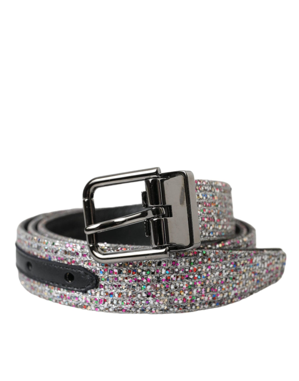 Ceinture Dolce &amp; Gabbana à boucle en métal argenté ornée de motifs multicolores