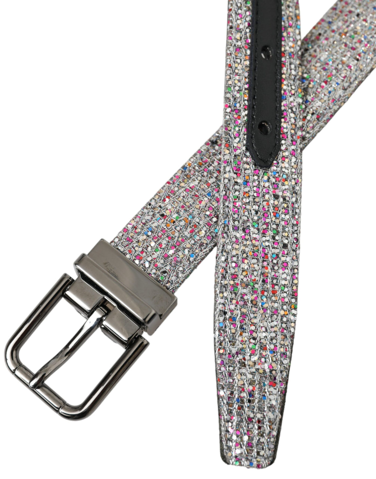 Ceinture Dolce &amp; Gabbana à boucle en métal argenté ornée de motifs multicolores