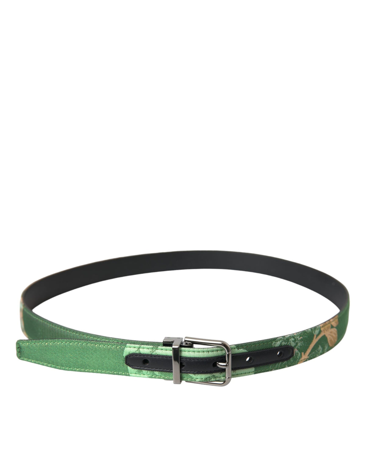 Ceinture en cuir jacquard vert Dolce &amp; Gabbana avec boucle en métal argenté