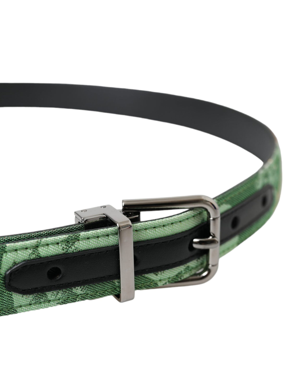 Ceinture en cuir jacquard vert Dolce &amp; Gabbana avec boucle en métal argenté