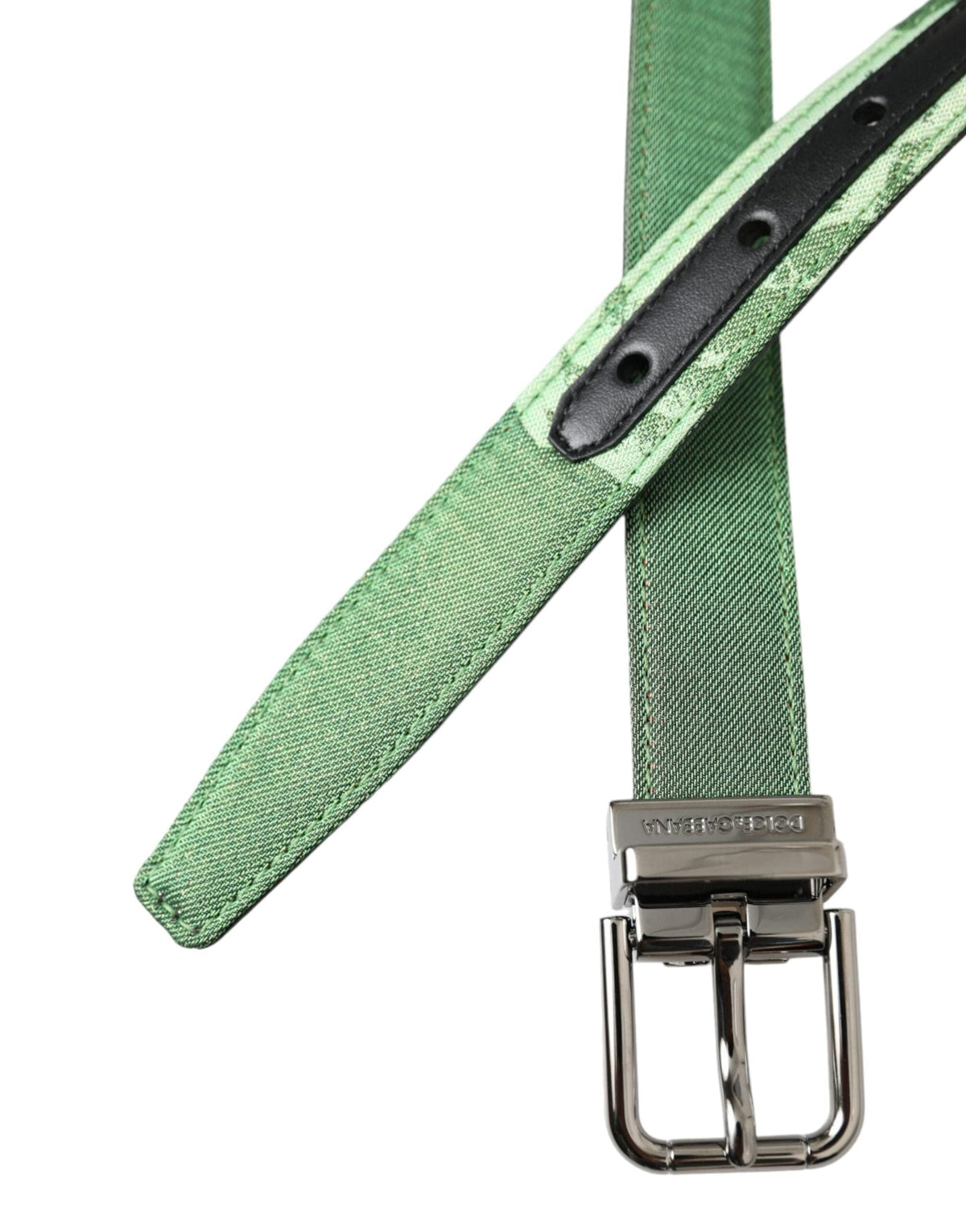 Ceinture en cuir jacquard vert Dolce &amp; Gabbana avec boucle en métal argenté