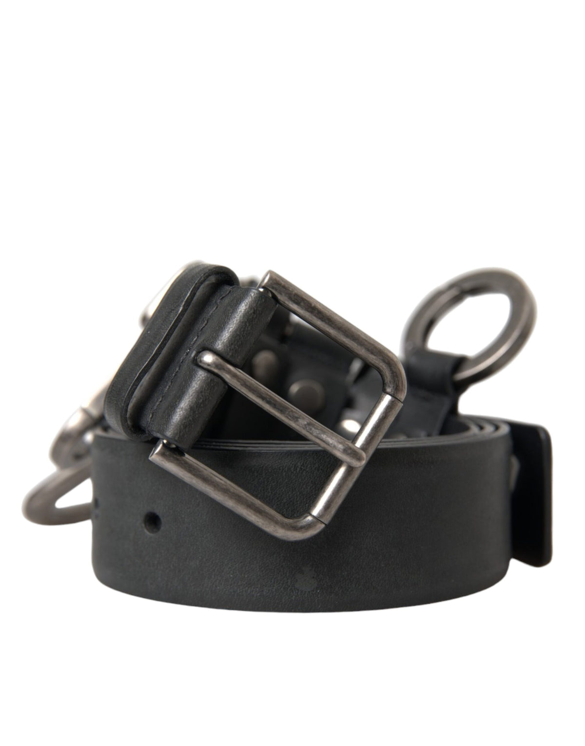 Ceinture Dolce &amp; Gabbana en cuir de veau noir avec boucle en métal argenté