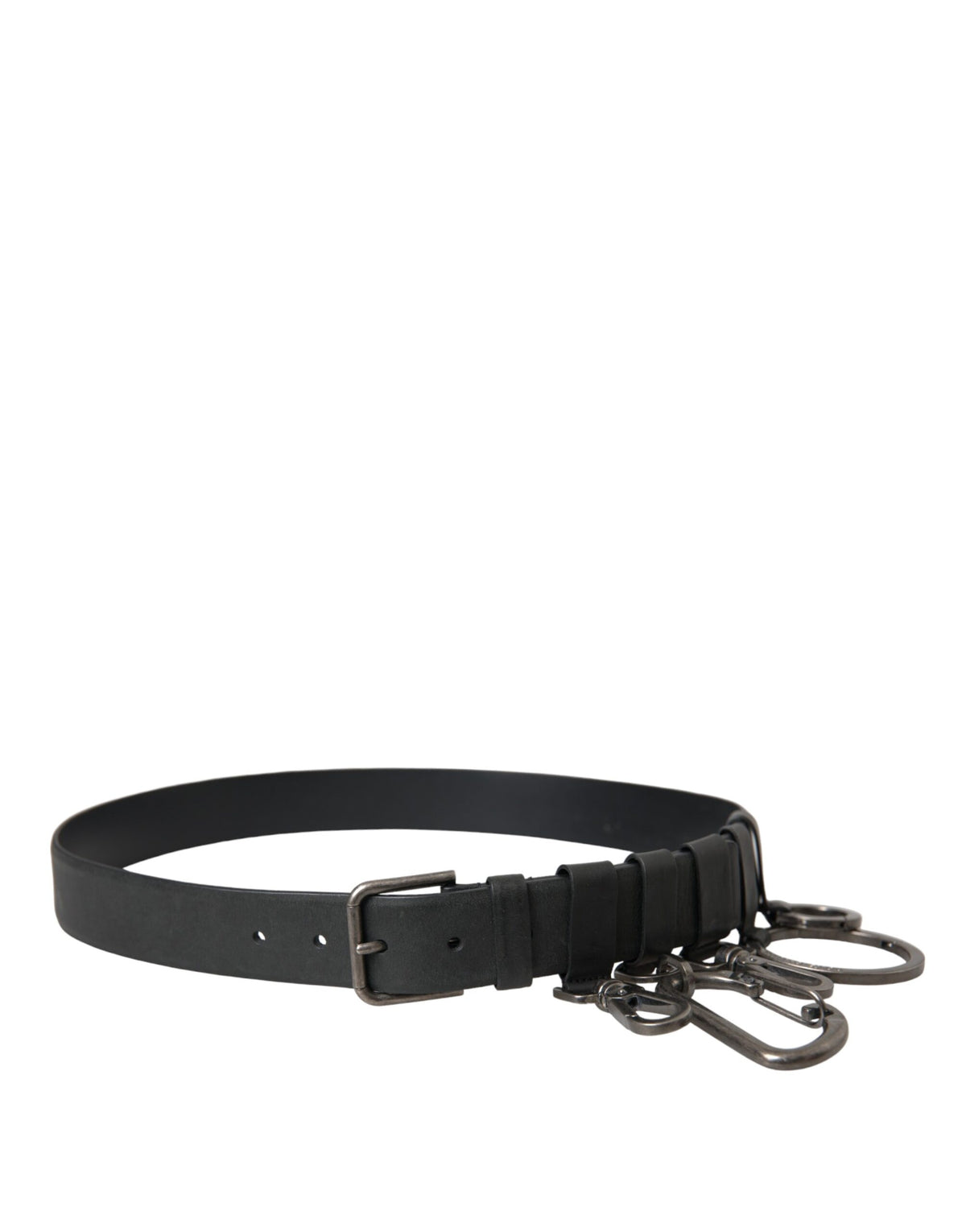 Ceinture Dolce &amp; Gabbana en cuir de veau noir avec boucle en métal argenté