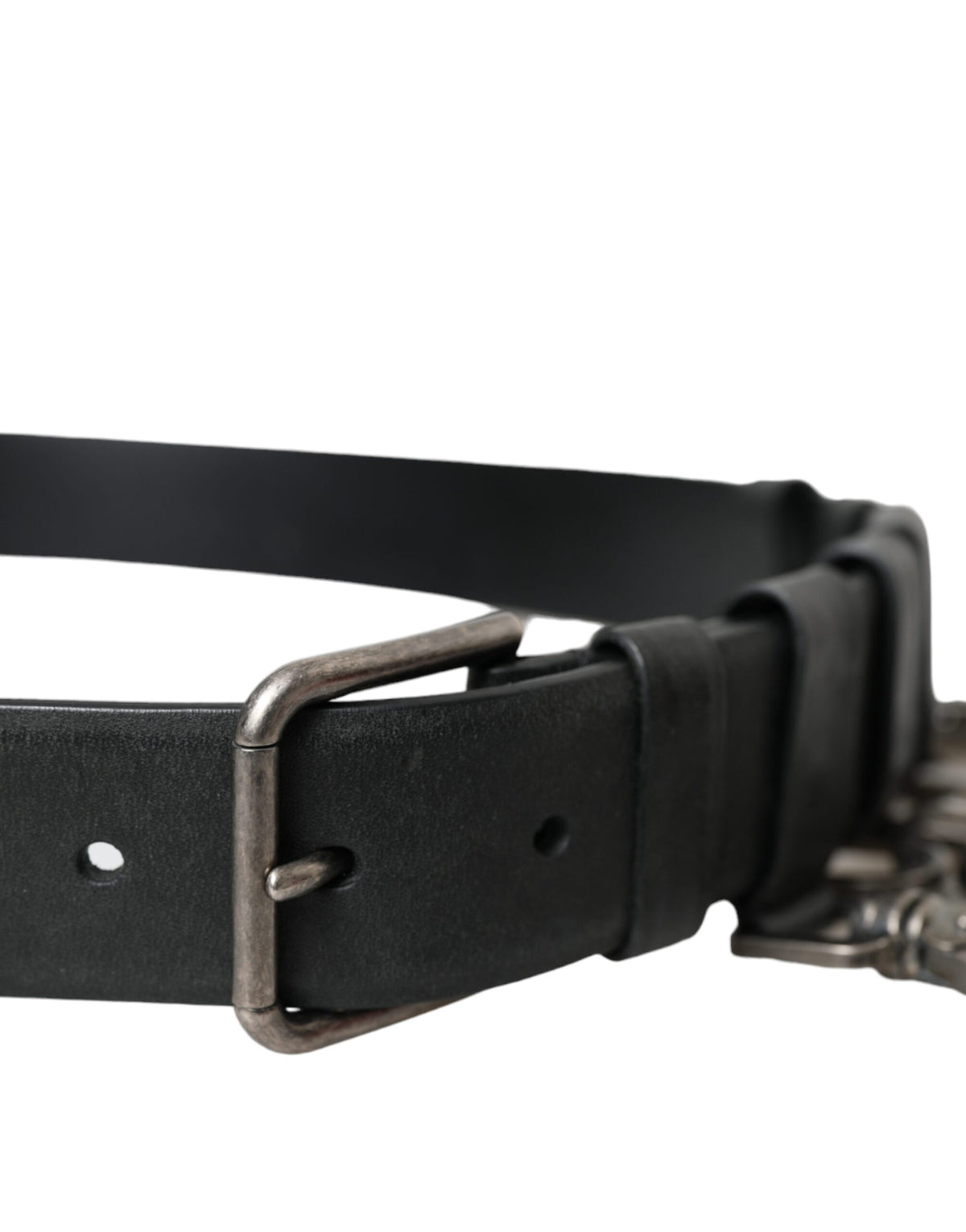 Ceinture Dolce &amp; Gabbana en cuir de veau noir avec boucle en métal argenté