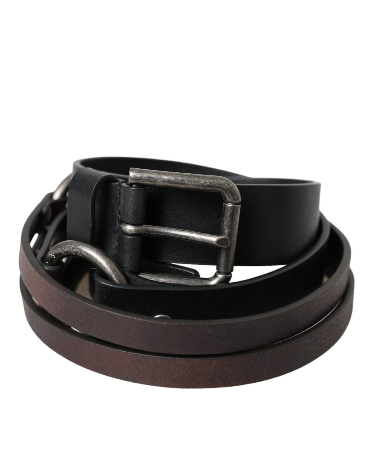 Ceinture Dolce &amp; Gabbana en cuir noir et marron avec boucle en métal argenté