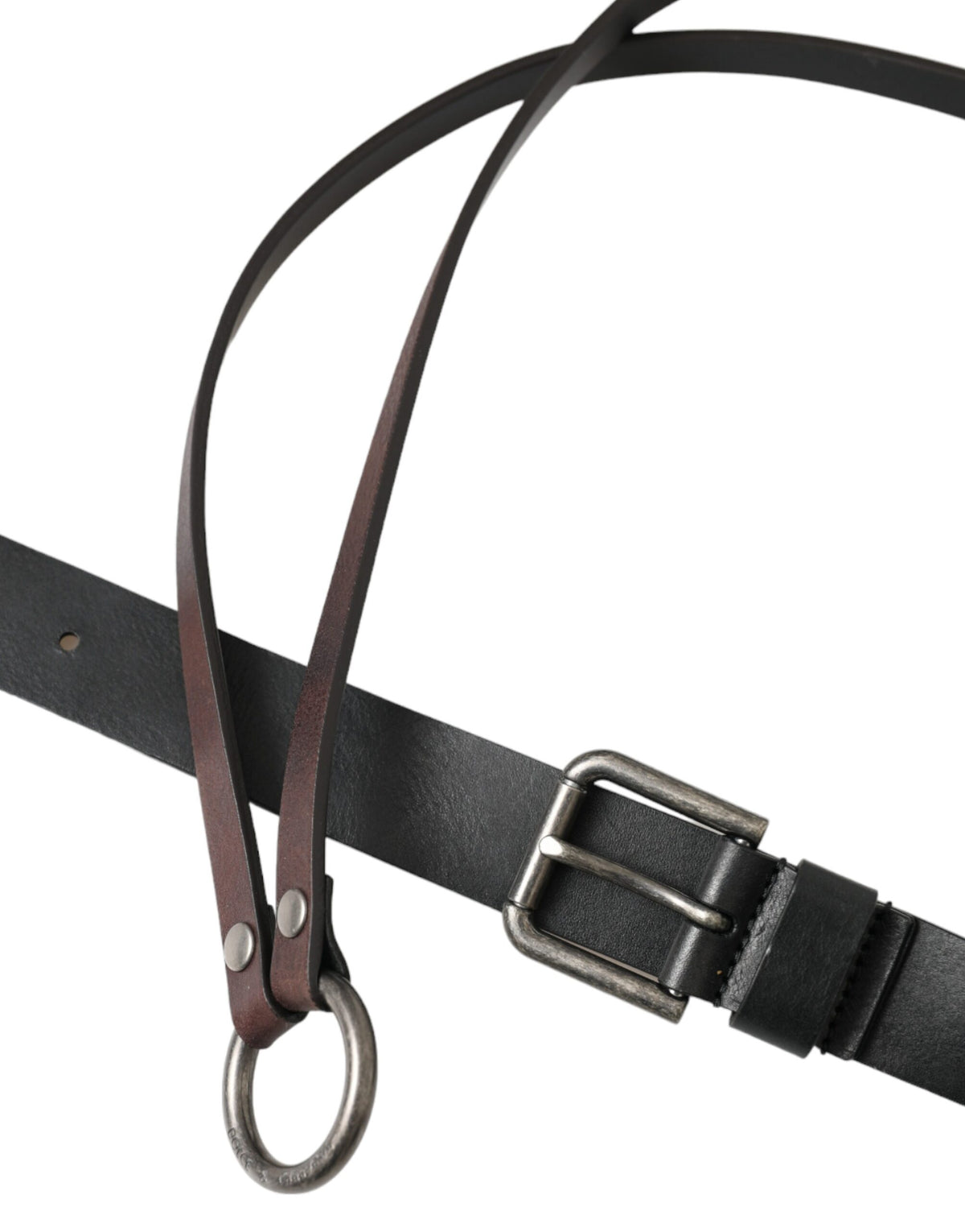 Ceinture Dolce &amp; Gabbana en cuir noir et marron avec boucle en métal argenté