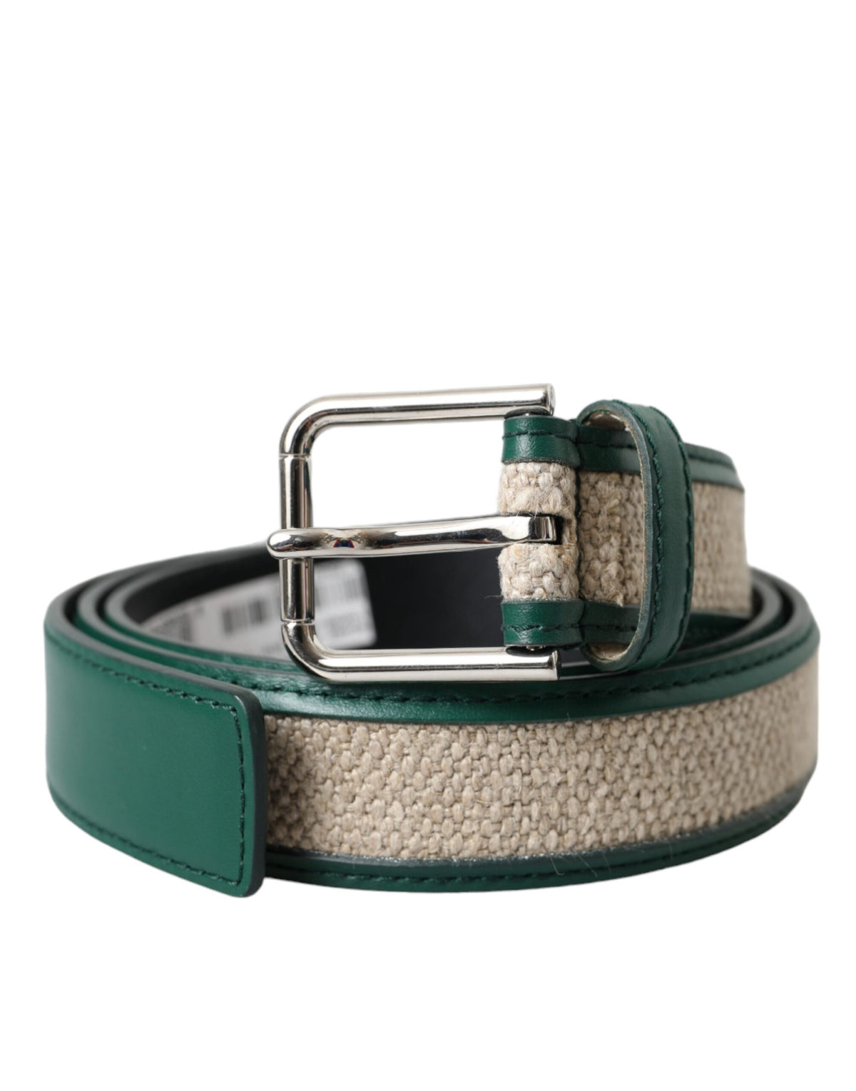 Ceinture en cuir tressé vert beige avec boucle en métal Dolce &amp; Gabbana