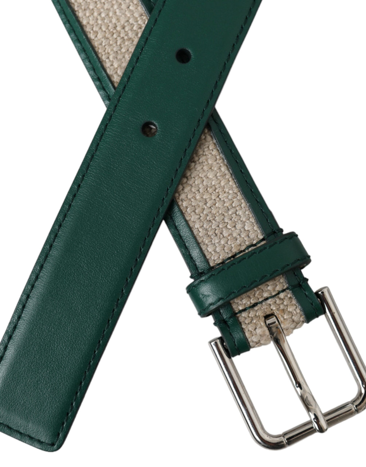 Ceinture en cuir tressé vert beige avec boucle en métal Dolce &amp; Gabbana