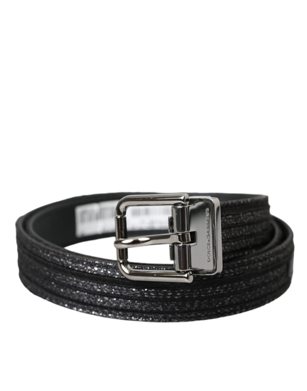 Ceinture Dolce &amp; Gabbana à rayures jacquard noires avec boucle en métal argenté